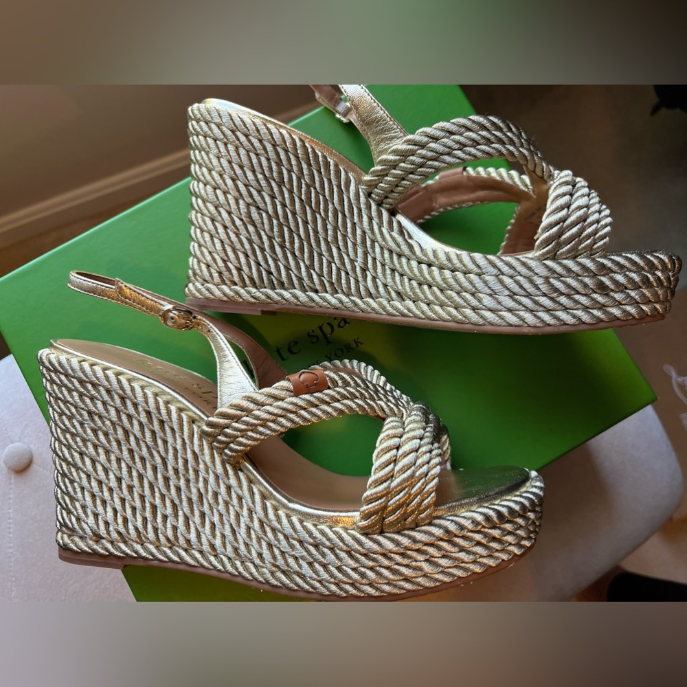 Gold Rope-Detail Wedge Sandals - Women